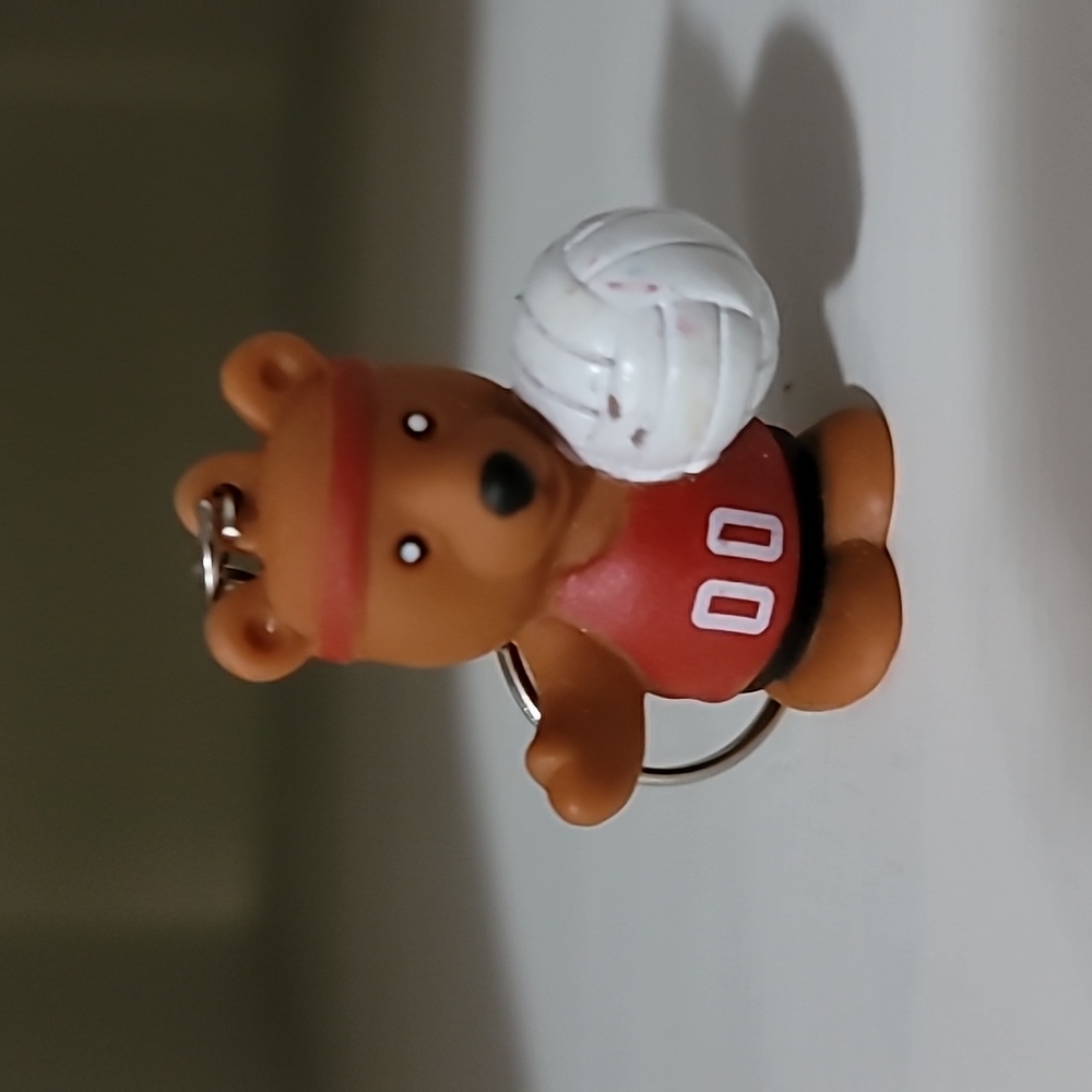 Vintage Old Cute Paws Bear Keychain.  Bear as a Volleyball Player.